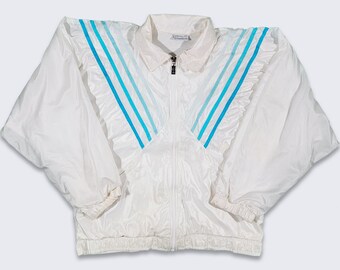 Sergio Tacchini Vintage 90s Windbreaker Track Jacket - White Athletic Coat - Made in Italy - Zipper Closure - Men's Size S - FREE SHIPPING