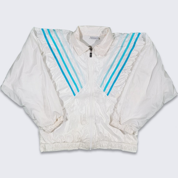 Sergio Tacchini Vintage 90s Windbreaker Track Jacket - White Athletic Coat - Made in Italy - Zipper Closure - Men's Size S - FREE SHIPPING