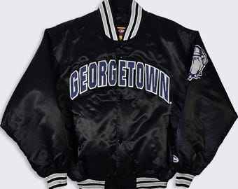 Georgetown Hoyas Vintage 90s Starter Style Satin Bomber Jacket