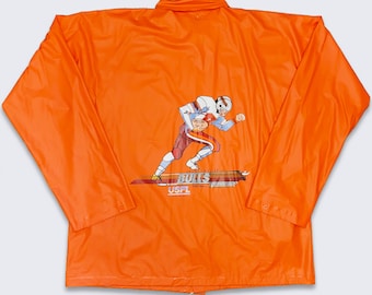 Jacksonville Bulls Vintage 80s USFL Rain Jacket - Removable Fold Up Hood - Very Rare - Orange Color Coat - Size Fits L or XL - Free Shipping