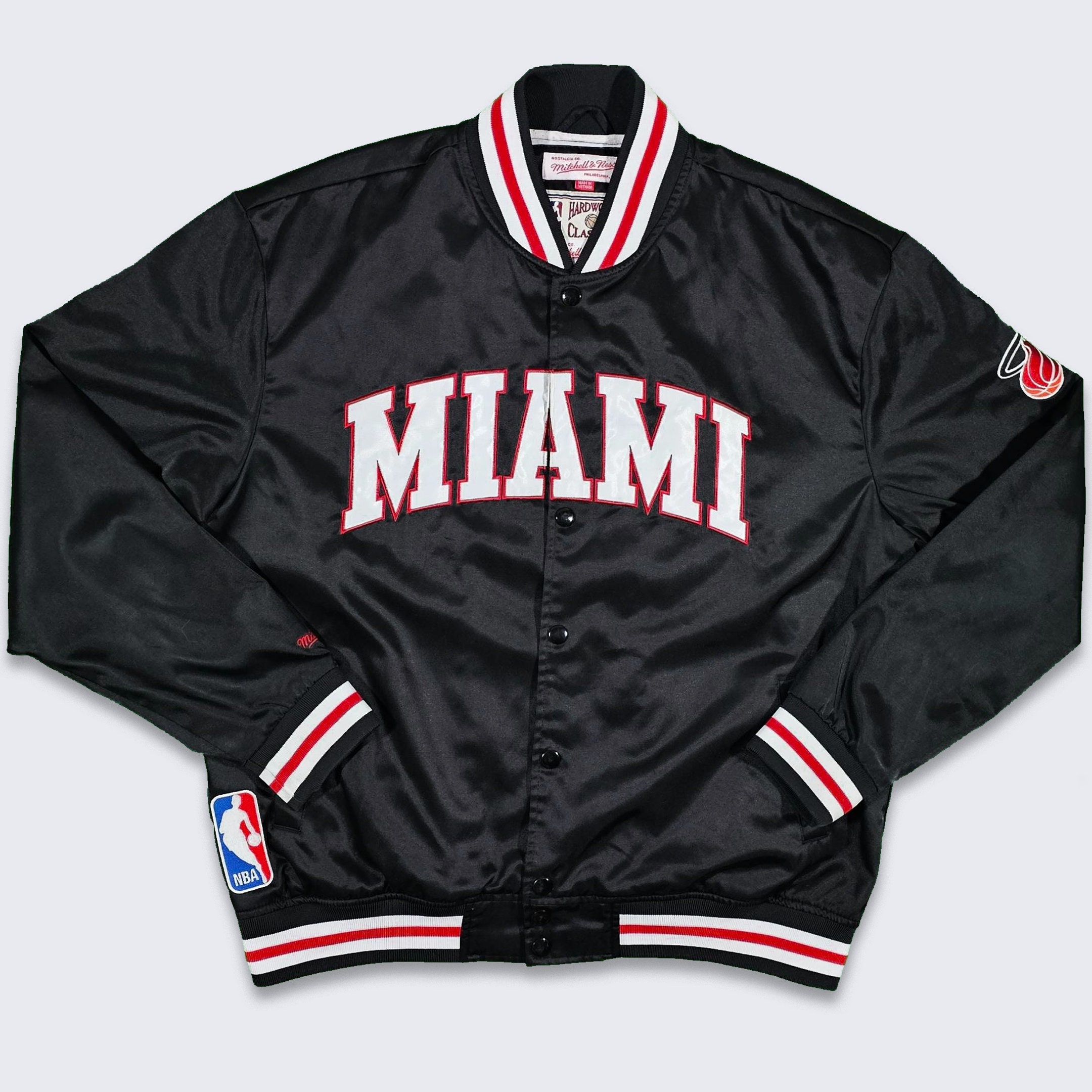 Youth Miami Heat Starter Black Home Game Varsity Satin Full-Snap Jacket