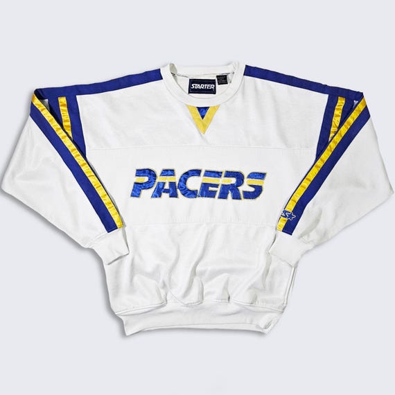 Indiana Pacers Vintage 80s Starter Sweatshirt - White Color Sweater Shirt - Stitched On Letters - Size Men's : Large ( L ) - Free Shipping