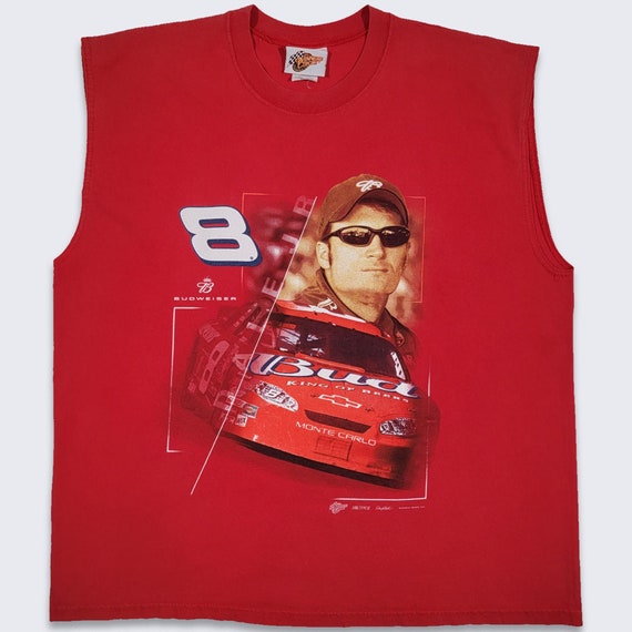 Dale Earnhardt Jr Vintage 00s NASCAR Sleeveless T-Shirt - Winner's Circle Red Tee - Budweiser - Men's Size Extra Large ( XL ) -Free SHIPPING