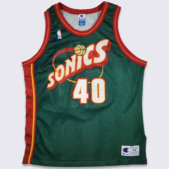 Seattle Super Sonics Vintage 90s Shawn Kemp Champion Authentic Basketball Jersey - Made in USA - NBA Green Shirt - Very Rare - Free SHIPPING