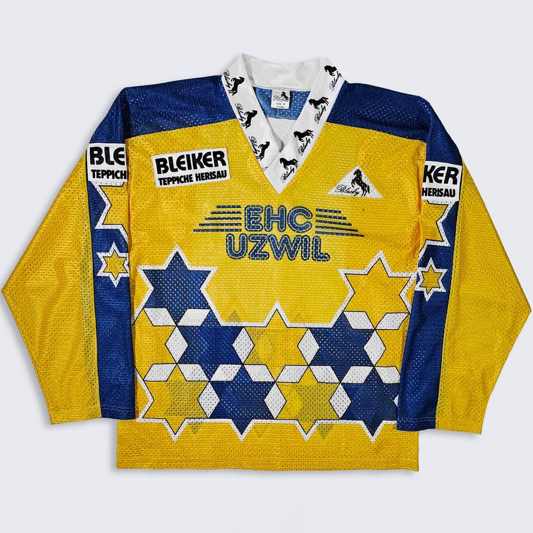 EHC Uzwil Vintage 90s Blacky Switzerland Hockey Jersey - Yellow