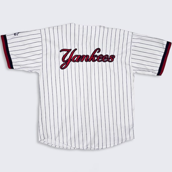 New York Yankees Vintage 90s Starter Script Pinstripe Baseball Jersey - MLB Genuine Merchandise - Men's Size : Medium ( M ) - Free SHIPPING