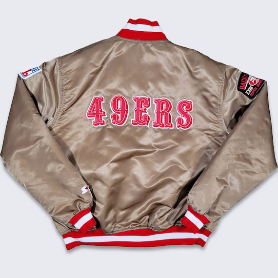 San Francisco 49ers Vintage 80s Starter Satin Bomber Jacket - NFL Football Gold Red Coat - Made in USA - Very Rare - Size XL - Free Shipping