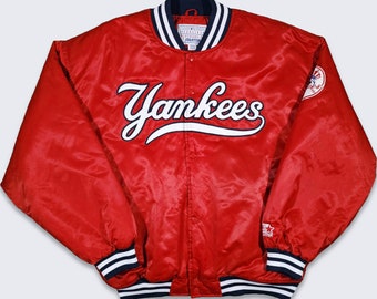 New York Yankees Vintage 90s Starter Satin Bomber Jacket - MLB Baseball Red Coat - Very Rare Color Way Size Men's 2Xl - XXL  - FREE Shipping