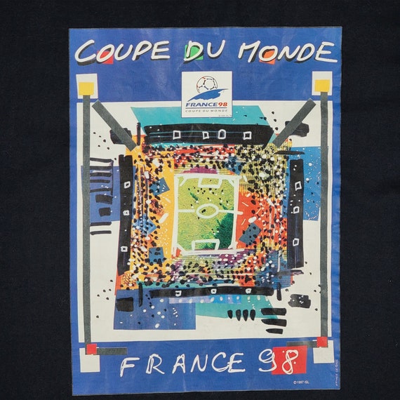 France Vintage 90s Coupe Du Monde World Cup Soccer T-Shirt - Made in France - Black Color Tee - Men's Size Fits Large ( L ) - FREE SHIPPING
