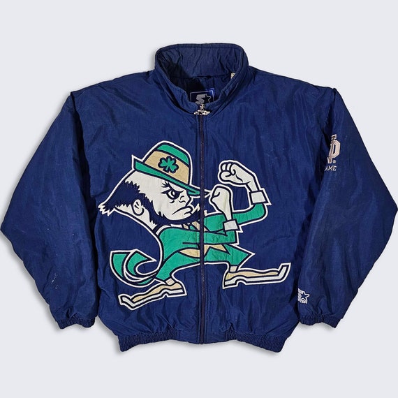 Notre Dame Fighting Irish Vintage 90s Starter Big Logo Jacket - University College Navy Blue Coat - Men's Size Medium ( M ) -FREE SHIPPING