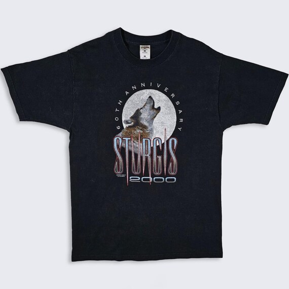 Sturgis Vintage Y2K Wolf Motorcycle Rally T-Shirt - 60th Anniversary - Fruit of the Loom Lofteez - Men's Size : Large ( L ) - Free Shipping