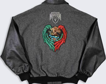 Mexico Raiders Vintage 90s Customized Varsity Bomber Jacket - NFL Football Las Vegas Oakland LA - Leather & Wool - Men's: XL - Free Shipping
