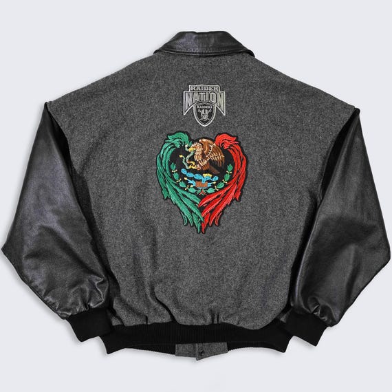 Mexico Raiders Vintage 90s Customized Varsity Bomber Jacket - NFL Football Las Vegas Oakland LA - Leather & Wool - Men's: XL - Free Shipping