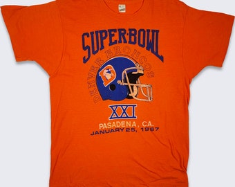 Denver Broncos Vintage 80s Super Bowl XXI T-Shirt - Single Stitch Screen Stars Tee - I Survived the 5ft Snow Rye Grocery - XL -Free Shipping