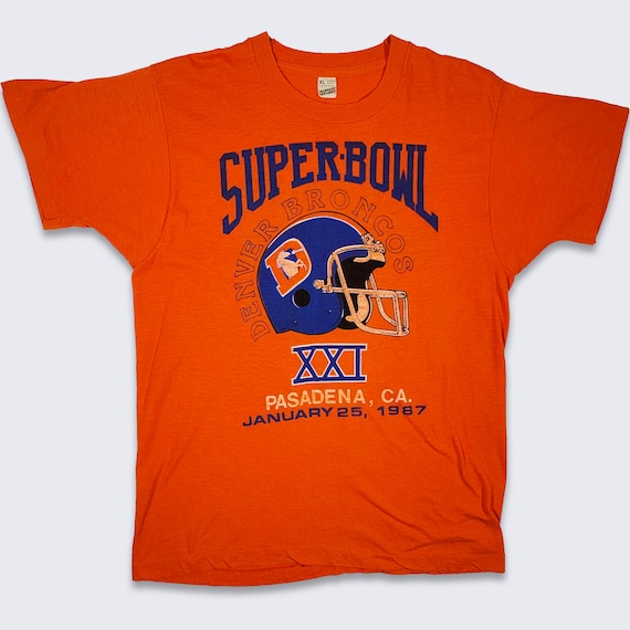 Denver Broncos Vintage 80s Super Bowl XXI T-Shirt - Single Stitch Screen Stars Tee - I Survived the 5ft Snow Rye Grocery - XL -Free Shipping