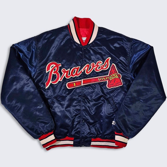 Atlanta Braves Vintage 90s Starter Satin Bomber Jacket - Made in USA - MLB Baseball Coat - Diamond Collection - Size Men's XL -Free Shipping