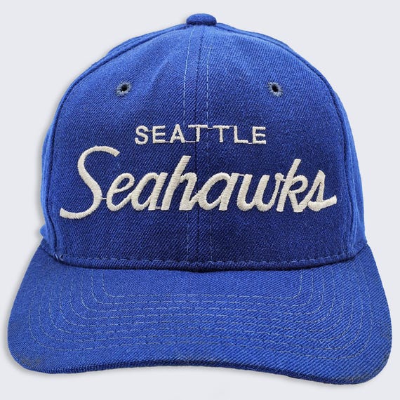 Seattle Seahawks Vintage 80s Sports Specialties Script Snapback Hat - Wool NFL Football Blue Baseball Cap - One Size Fits All -Free Shipping