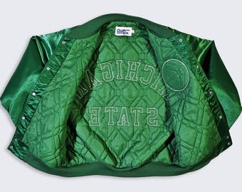 Michigan State Spartans Vintage 80s Chalk Line Satin Bomber - MSU