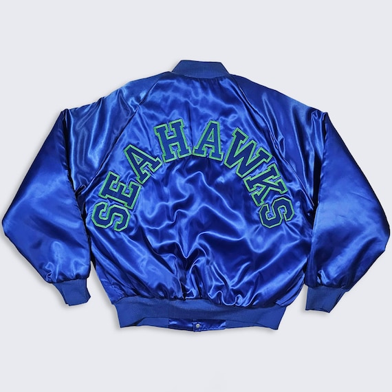 Seattle Seahawks Vintage 90s Satin Bomber Jacket - Made in USA - NFL Football Sportsmaster Blue & Green Coat - Men's : XL - Free Shipping