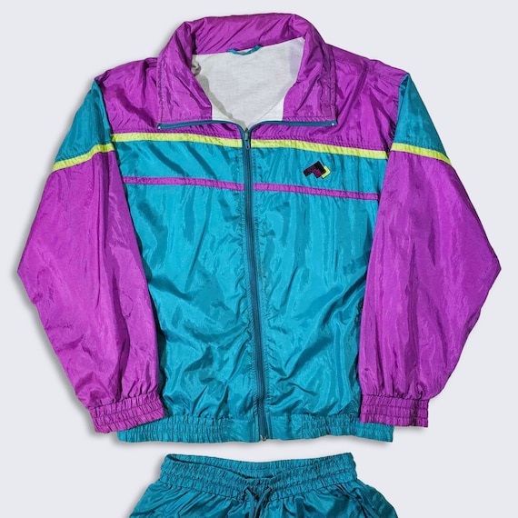 Brugi Vintage 90s Italian Windbreaker Full Track Suit - Styled in Italy - Includes Both Jacket & Pants - Size Men's: Medium - FREE SHIPPING