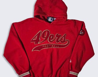 San Francisco 49ers Vintage 80s Starter Hoodie Sweatshirt - Red Color Shirt - Stitched On Logos - Men's Size : Medium ( M ) - Free Shipping
