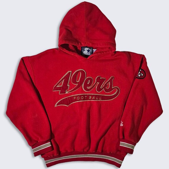 San Francisco 49ers Vintage 80s Starter Hoodie Sweatshirt - Red Color Shirt - Stitched On Logos - Men's Size : Medium ( M ) - Free Shipping