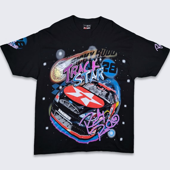 Ricky Rudd Vintage Nascar Track Star Space T-Shirt - Chase Authentics Black AOP Tee - 100% Cotton - Very Rare - Size XL - Free Shipping