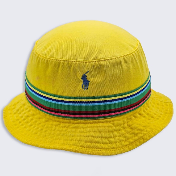 Polo Ralph Lauren Vintage 90s Yellow Bucket Hat - Yellow Color Cap - Stitched On Logo - 100 % Cotton - Size Large / XL - FREE SHIPPING
