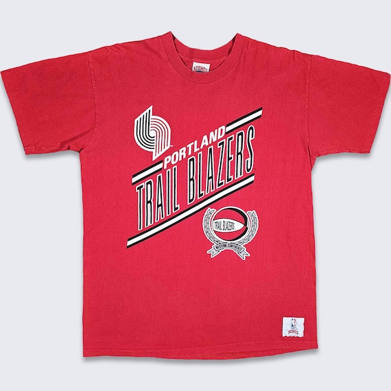 Portland Trail Blazers Vintage 90s Nutmeg Mills T-Shirt - Rip City - NBA Basketball Single Stitch Red Tee - Size Men's XL - FREE Shipping