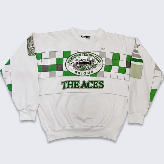 Adidas Vintage 90s Aces Ryetown Tennis Club Sweatshirt- White Athletic Sweater - The Aces - Ryetown Tennis Club - Size Small - FREE SHIPPING