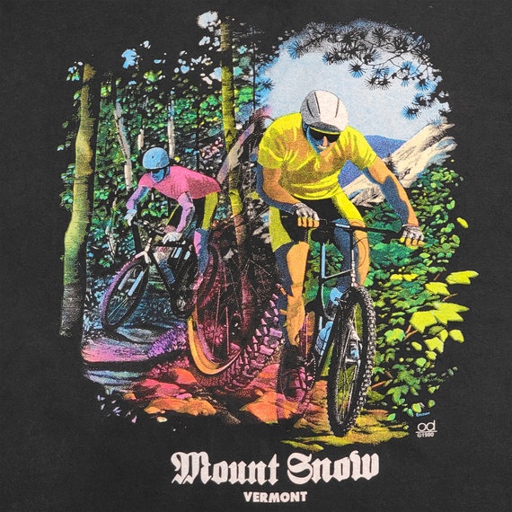 Vermont Vintage 90s Cycling Bike T-Shirt - Mount Snow - Single Stitch Hanes Beefy Tee - Made in USA - Art Painting - Size M - FREE SHIPPING