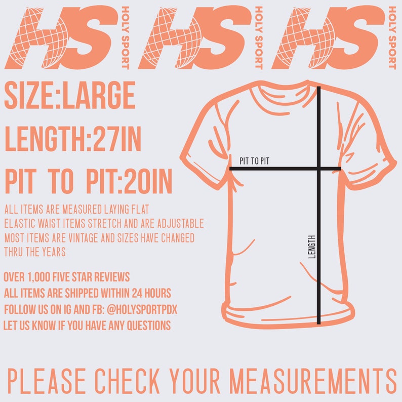 Puede incluir: Un diagrama que muestra las medidas de una camiseta de talla grande. Las medidas son: longitud 27 pulgadas, de sisa a sisa 20 pulgadas. El texto "PLEASE CHECK YOUR MEASUREMENTS" est&aacute; en la parte inferior de la imagen.