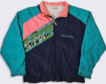 Vintage 90s Lotto Full Zip Red Black White Jacket Quilt-lined Sz M