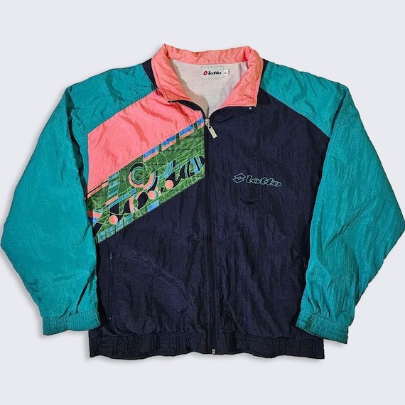 Lotto Vintage 90s Color Block Italy Windbreaker Jacket - Multi Color Light Weight Coat - Size Men's : Extra Large ( XL ) - FREE SHIPPING