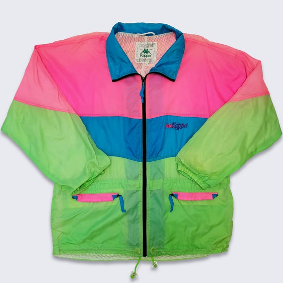 Kappa Vintage 90s Pro Bike Windbreaker Jacket - Made in Italy - Bright Neon Color Block - Size Men's Fits Extra Large -