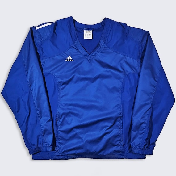 Adidas Vintage Y2K Royal Blue Pullover Windbreaker Jacket - Climalite - Stitched On Logo - Size Men's : Large ( L ) - FREE SHIPPING
