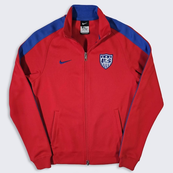USA Soccer Nike USMNT N98 Track Jacket - Red Color Coat - Zipper Closure - Stitched On Logos - Men's Size : Medium ( M ) - Free SHIPPING