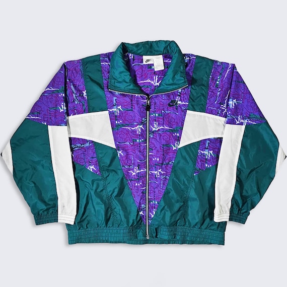 Nike Vintage 90s Abstract Art Windbreaker Jacket - Multicolor - Stitched On Logo - Zipper Closure - Size YOUTH : Large ( L ) - FREE SHIPPING