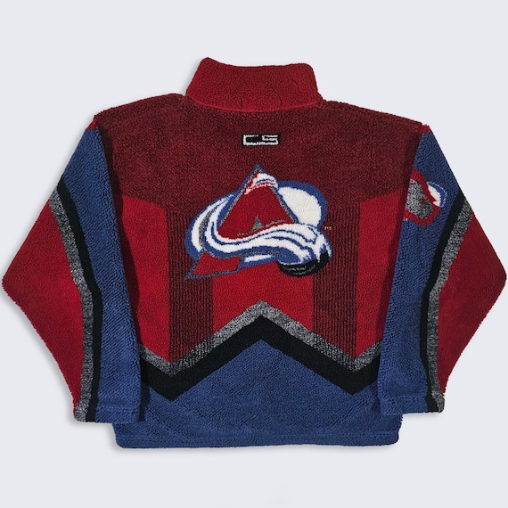 Colorado Avalanche Vintage 90s Fleece Sweater Jacket - NHL Hockey CS TEC Sweatshirt Coat - Men's Size : Large ( L ) - Free Shipping