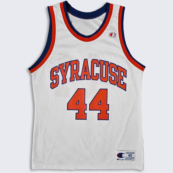 Syracuse Orange Men Vintage 90s John Wallace Champion Basketball Jersey - White & Orange Uniform Shirt - Men's Size : Medium - FREE SHIPPING