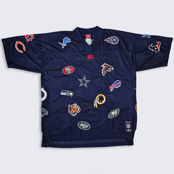 NFL Patches Vintage Y2K Reebok Football Jersey - Jeff Hamilton Style Team Logos Shirt - Stitched On - Men's Size : 2XL / XXL - Free Shipping