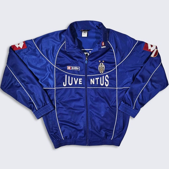 Juventus Vintage Lotto Italy Soccer Track Jacket - Blue Light Weight Coat - Stitched On Logos - Men's Size : 3XL / XXXL - FREE SHIPPING