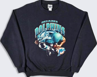 Miami Dolphins Vintage Y2K Lee Sport Sweatshirt - NFL Football Black Color Pullover Shirt - Size Men's : Extra Large ( XL ) - FREE Shipping