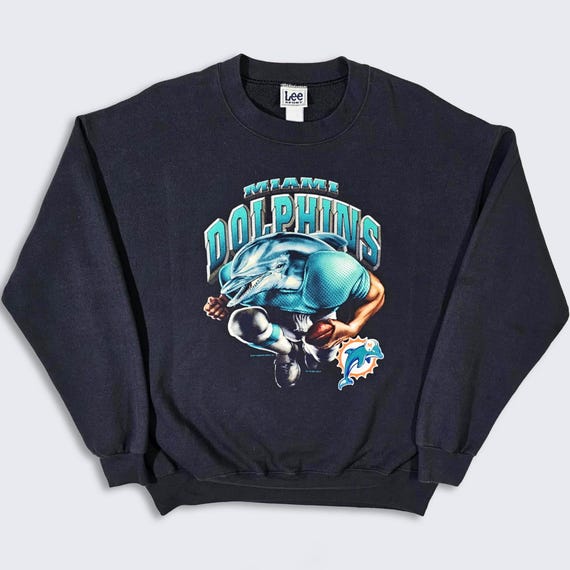 Miami Dolphins Vintage Y2K Lee Sport Sweatshirt - NFL Football Black Color Pullover Shirt - Size Men's : Extra Large ( XL ) - FREE Shipping