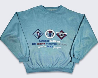 Baseball Vintage 90s Crewneck Sweatshirt - Made in Italy - Logos & Letters Printed on Front -  Men's Size : Large ( L ) - FREE SHIPPING