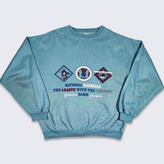Baseball Vintage 90s Crewneck Sweatshirt - Made in Italy - Logos & Letters Printed on Front -  Men's Size : Large ( L ) - FREE SHIPPING