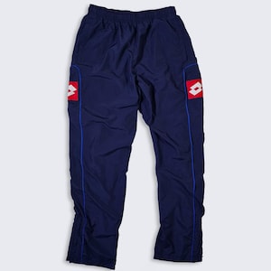 Lotto Vintage 90s Italy Blue Windbreaker Track Pants - Navy Blue Color Bottoms - Has Pockets - Youth XL - Fits Adult Small - FREE SHIPPING