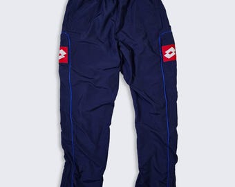 Lotto Vintage 90s Italy Blue Windbreaker Track Pants - Navy Blue Color Bottoms - Has Pockets - Youth XL - Fits Adult Small - FREE SHIPPING