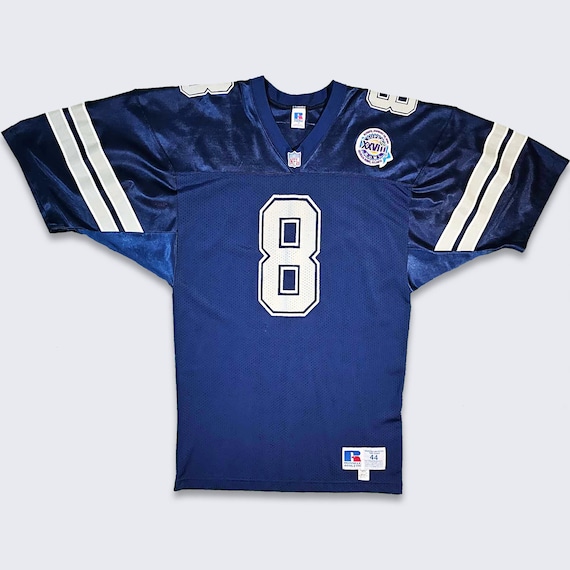 Dallas Cowboys Vintage 90s Troy Aikman Russell Football Jersey - Stitched - NFL Football Blue Uniform Shirt - Size Men's Large FREE Shipping