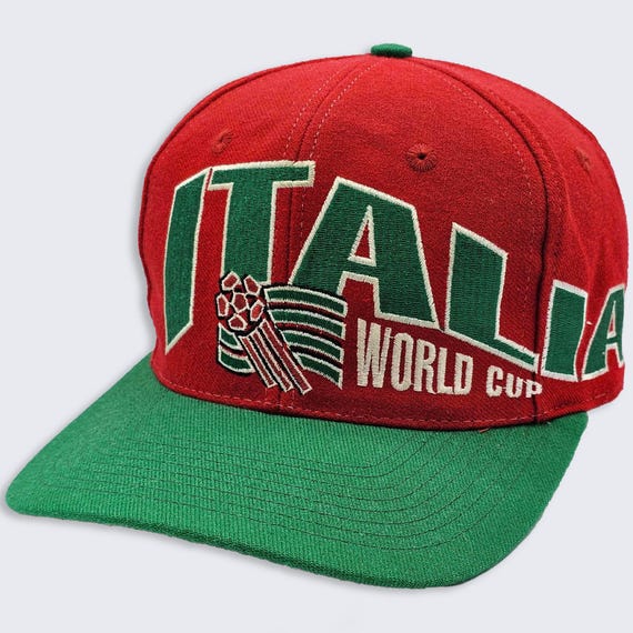 Italy Vintage 90s World Cup Soccer Snapback Hat - Apex One Red Green Baseball Cap - Wool Blend - Italia - One Size Fits All - Free SHIPPING